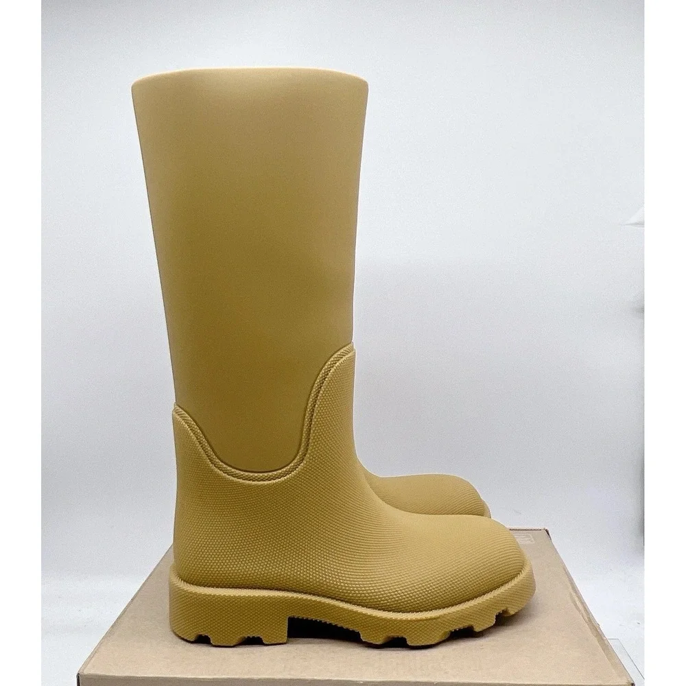 Burberry Rubber Marsh Women's Knee High Rain Boots Tan Brown Size EU 39 US 9